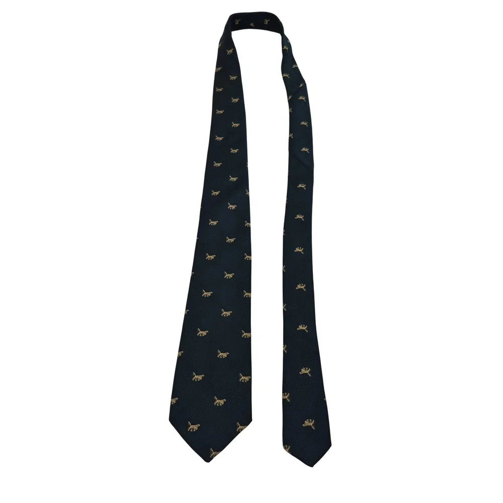 House of Arden Men Dark Teal Silk Blend Spaniel Dog Animal Print Necktie